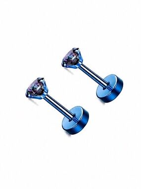 Blue Stainless Steel CZ Stud Earrings 20G 3mm Flat Back Studs